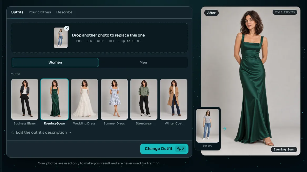 Escolhendo um look no trocador de roupa com IA