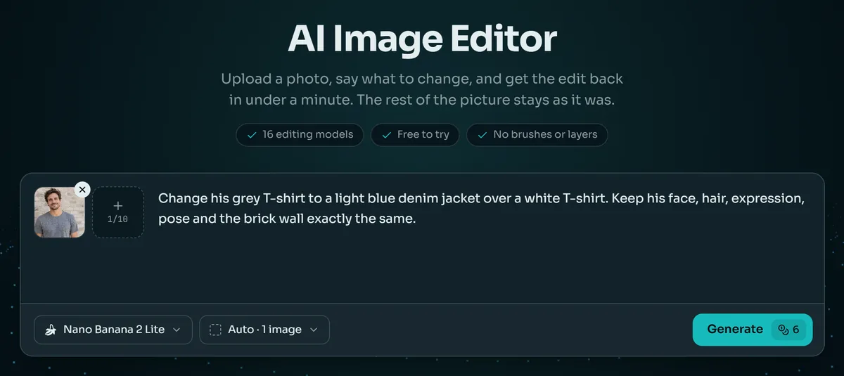 Une consigne de retouche saisie dans l'éditeur d'images IA, avec les retouches rapides en dessous