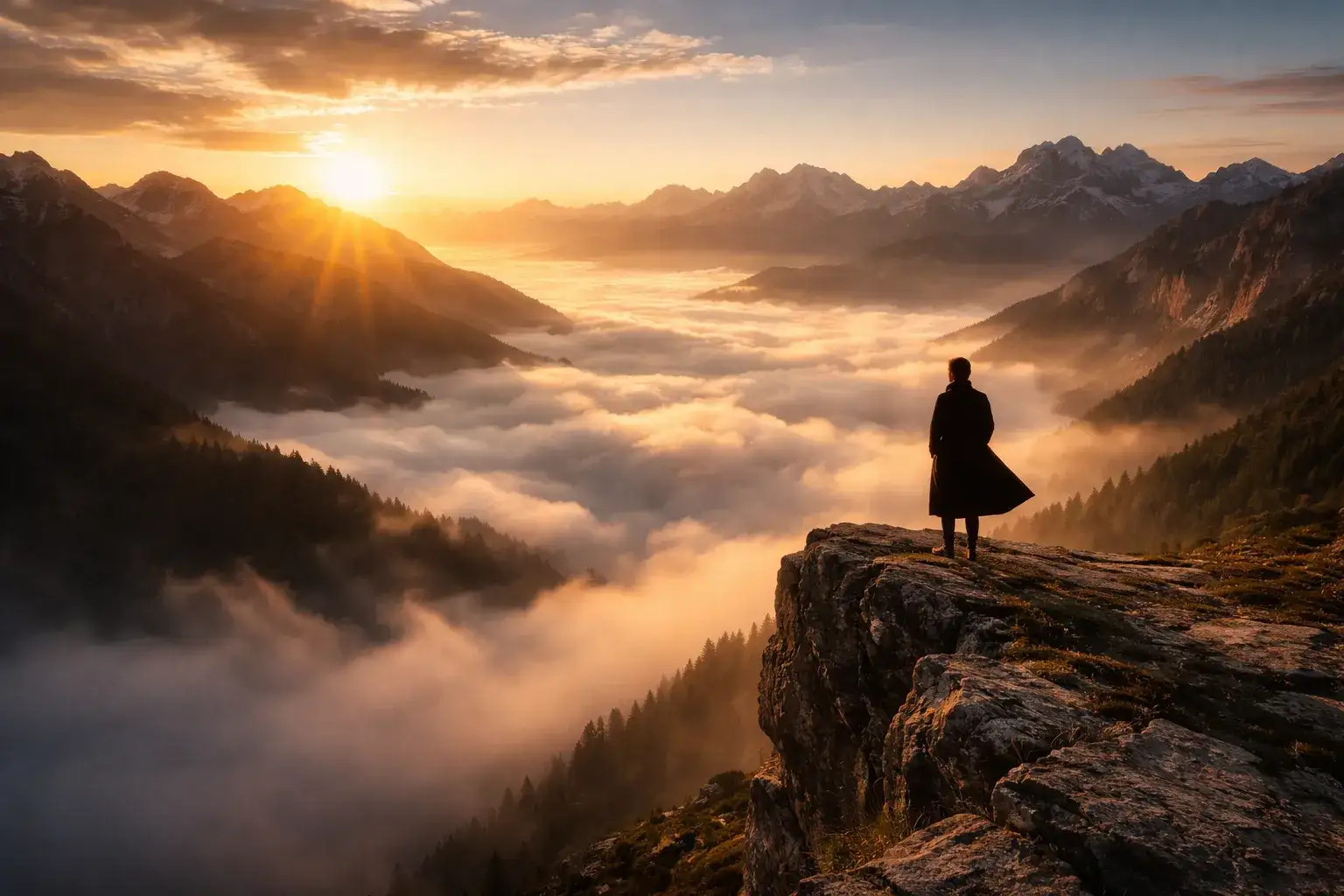 Composition ChatGPT Image : lever de soleil cinématographique sur une falaise de montagne
