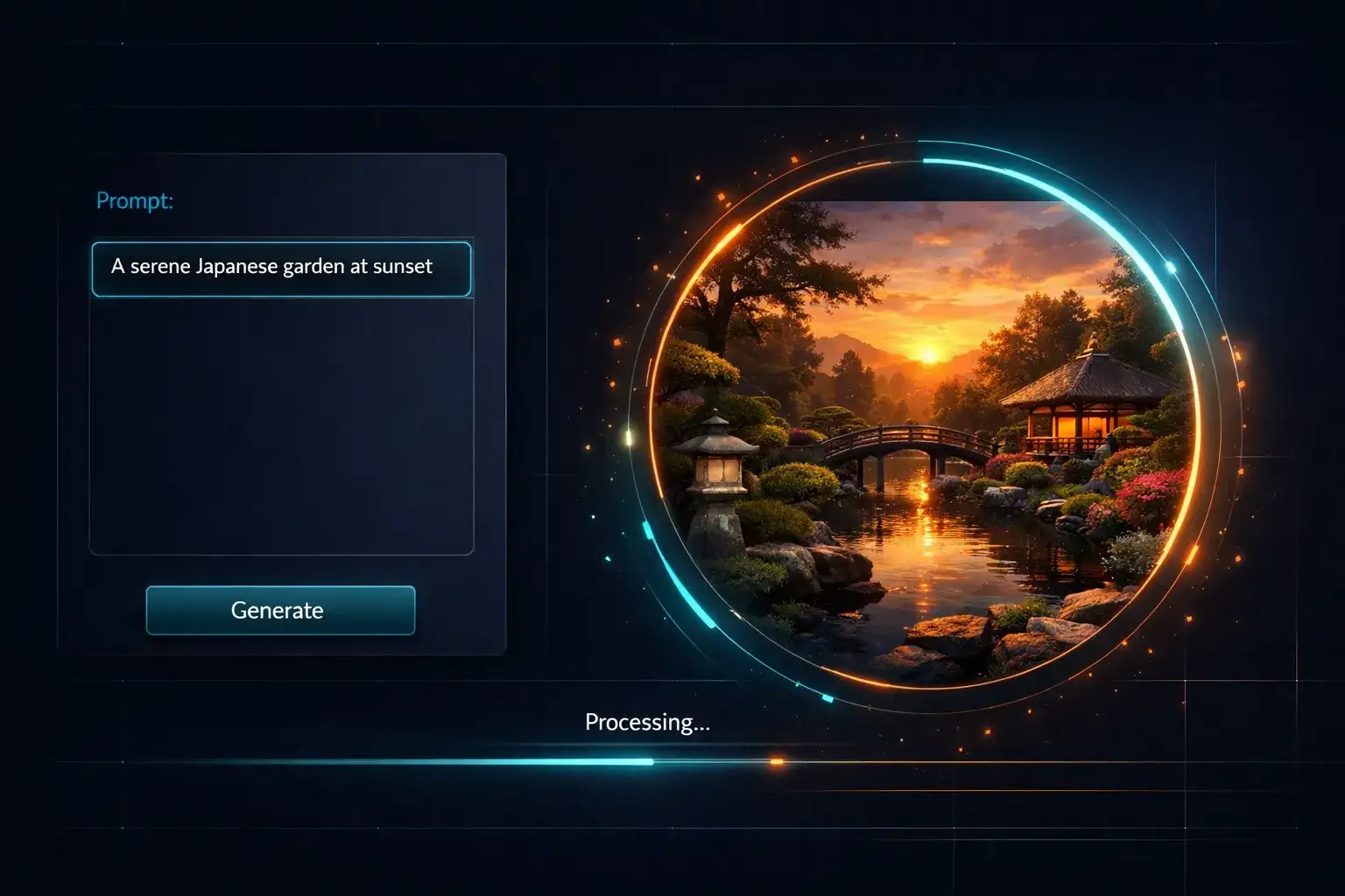 AI video generator interface showing a text prompt generating a cinematic video scene