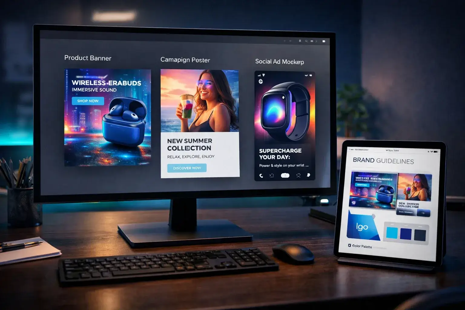 AI generated marketing creatives - ad banners, campaign visuals, and promotional graphics