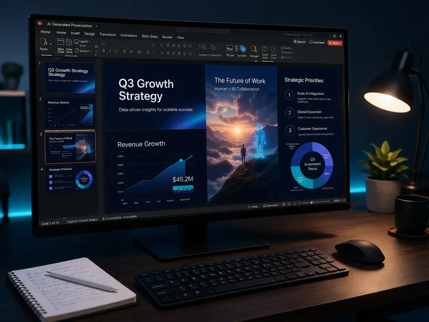 AI generated visuals for presentations, concept boards, and creative projects