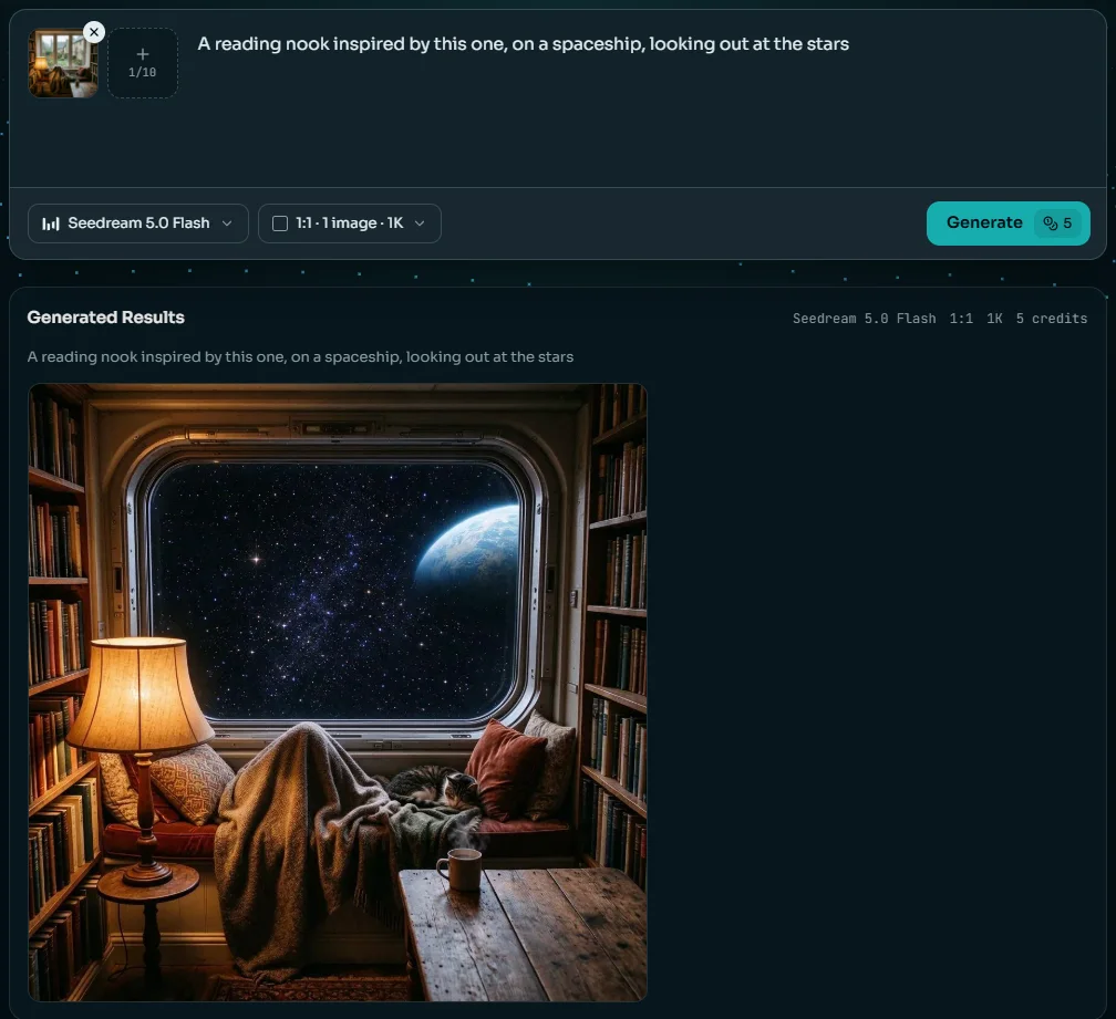 Un resultado de imagen a imagen terminado bajo el cuadro de prompt