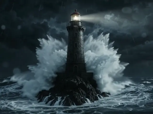 A wave crashing against a lighthouse during a night storm – Gemini Omni Flash