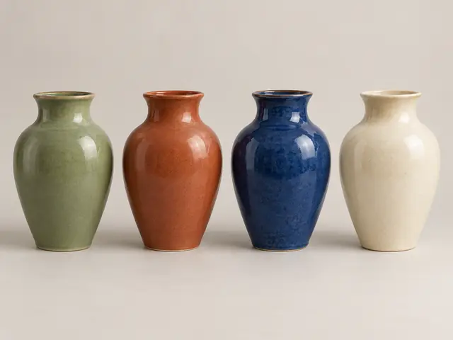 Four ceramic vases in sage, terracotta, cobalt and cream glazes – Nano Banana